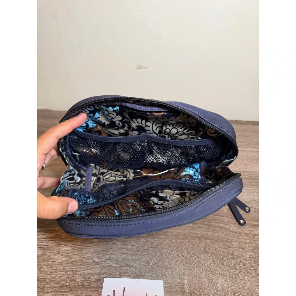 Vera Bradley Cosmetic Bag Quilted Navy Blue Travel Pouch One Size